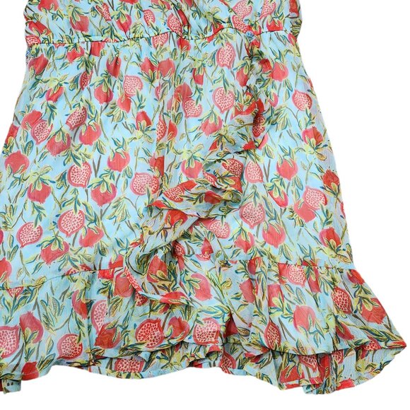 LC Lauren Conrad Pomegranate Print Faux Wrap Blue and Green Lightweig Dress - Picture 2 of 6
